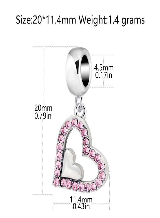LAMOONY Heart Charm With Crystal - 925 Sterling Silver Dangle Love Charm for Pandora Bracelet (Pink) - Image 2